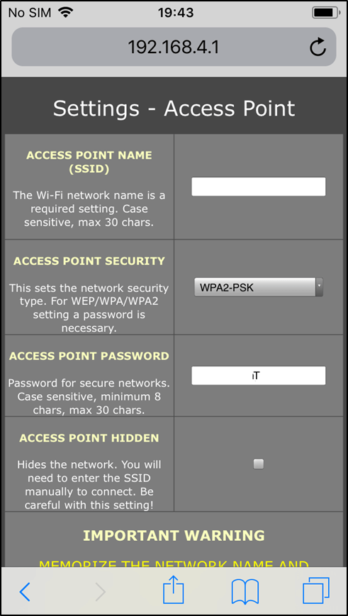Настройка SSID и пароля KeyLogger PRO