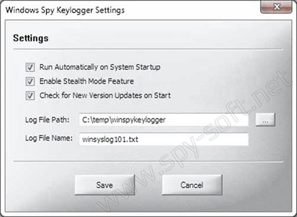Настройка Windows Spy Keylogger